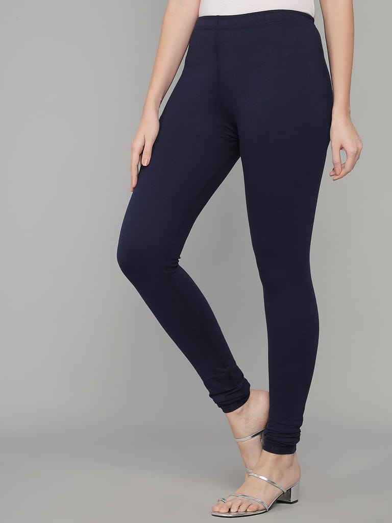 SOFT COLORS Women's Skinny Fit Ethnic Wear Churidar Leggings (Navy Blue)