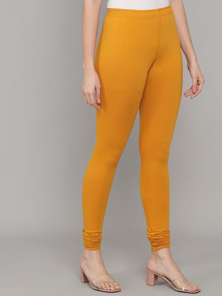 SOFT COLORS Women's Skinny Fit Ethnic Wear Churidar Leggings (Mustard)