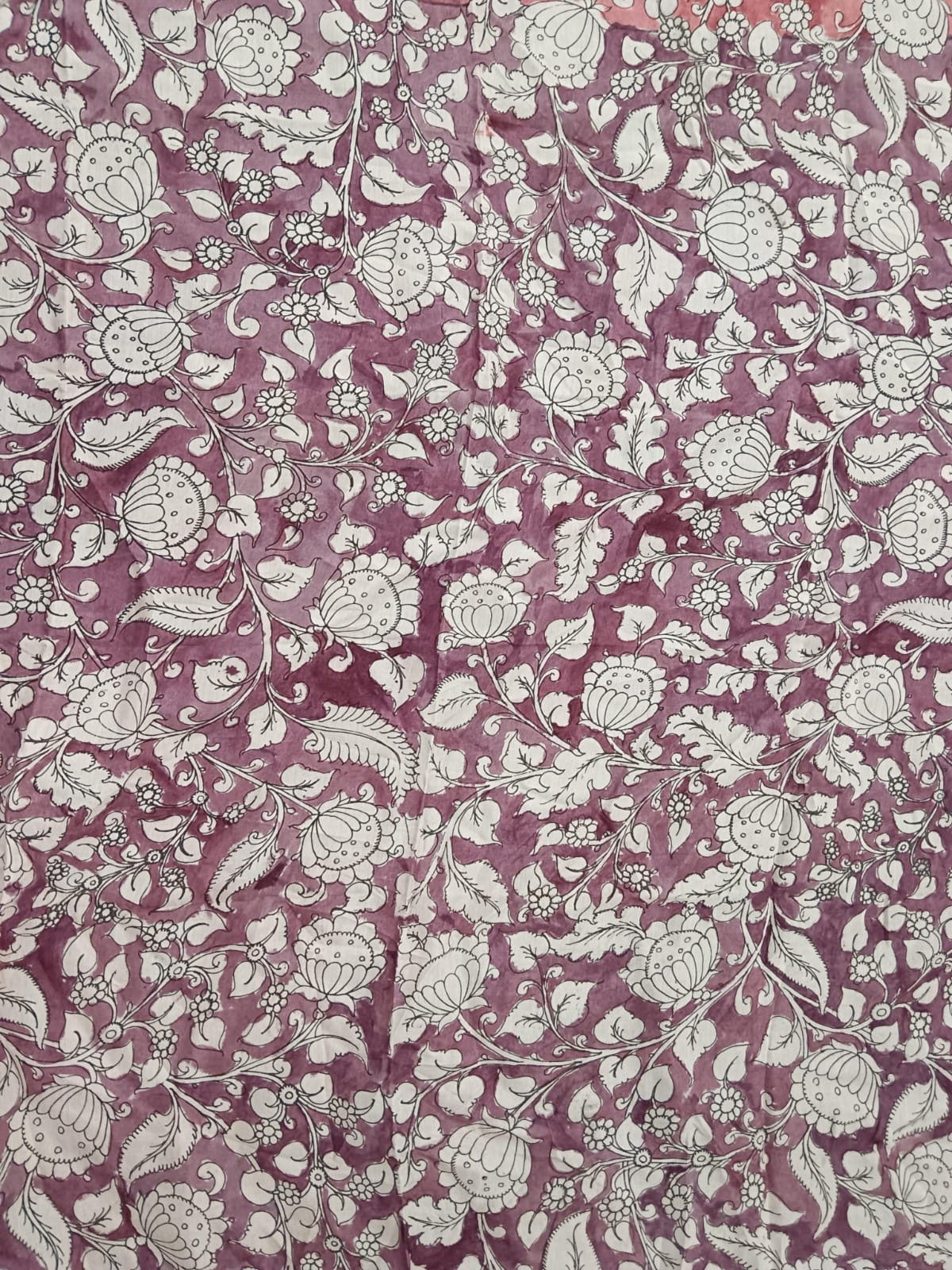 NVKS005-Brownish Grey With Multi Blossom Flowers Kalamkari Material / 1meter