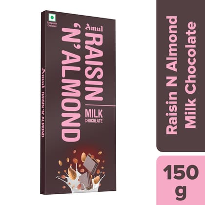 AMUL RAISIN & ALMOND MILK CHOC 150G