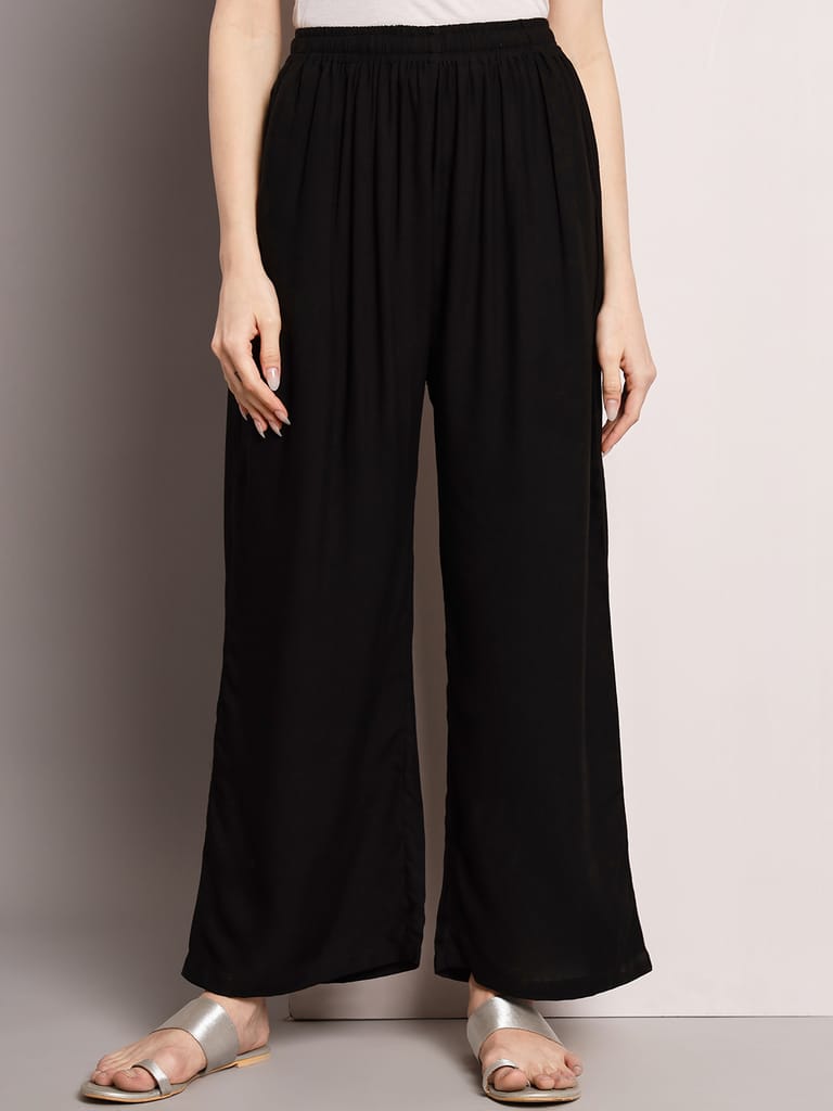 Soft Colors Regular Fit Pocket Palazzo (Black)