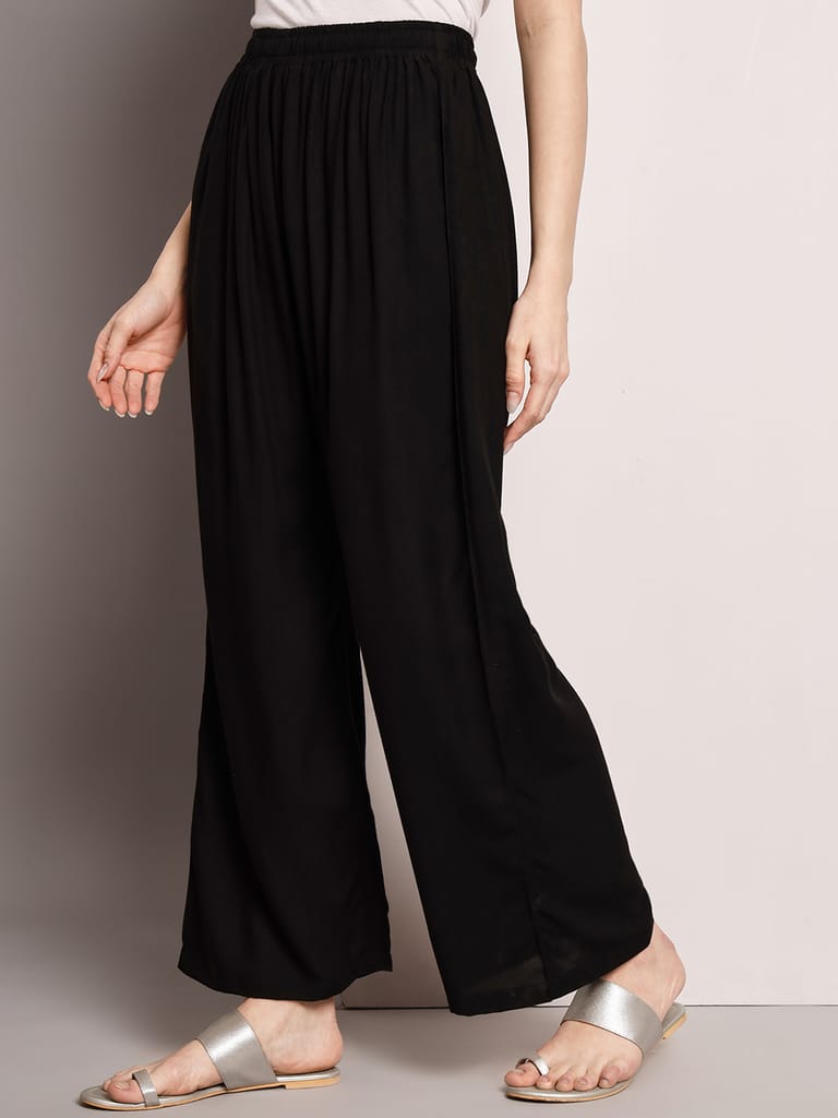 Soft Colors Regular Fit Pocket Palazzo (Black)