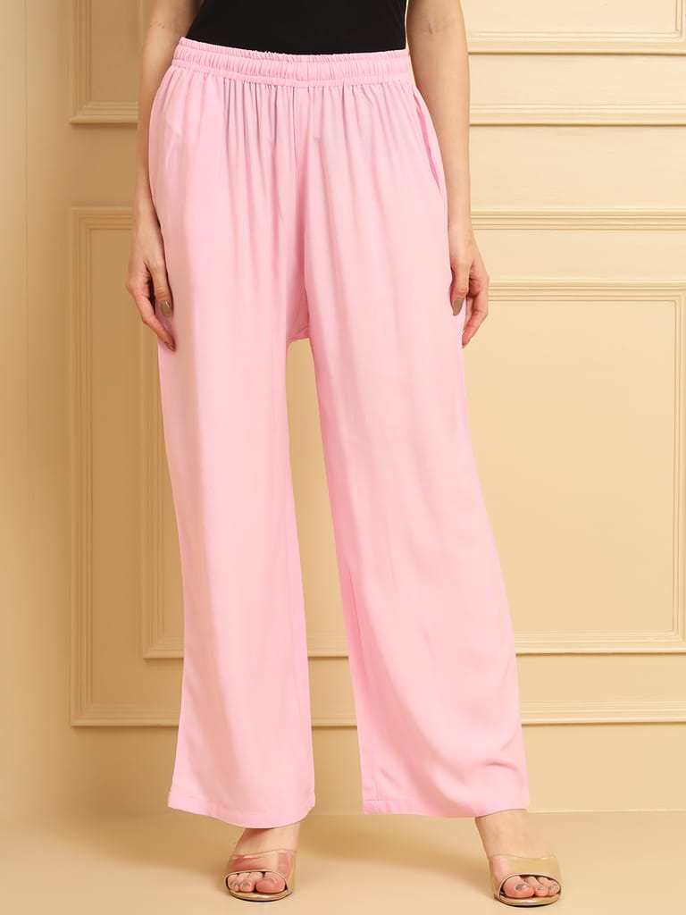 Soft Colors Regular Fit Pocket Palazzo (Baby Pink)
