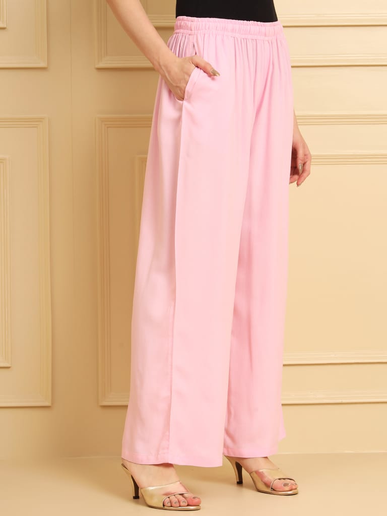 Soft Colors Regular Fit Pocket Palazzo (Baby Pink)