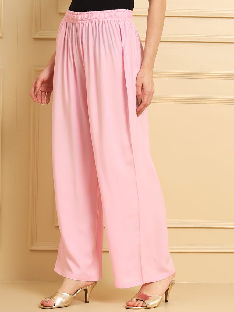 Soft Colors Regular Fit Pocket Palazzo (Baby Pink)