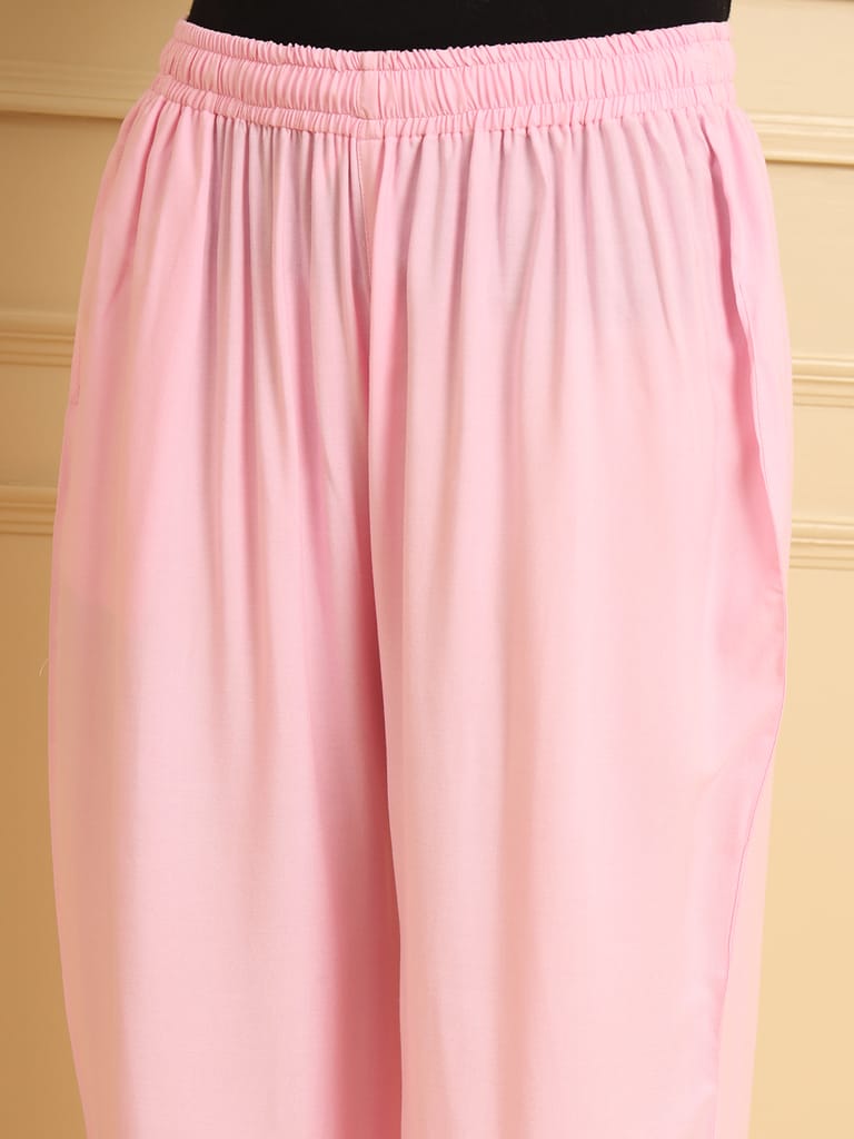 Soft Colors Regular Fit Pocket Palazzo (Baby Pink)