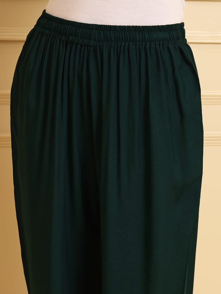 Soft Colors Regular Fit Pocket Palazzo (Bottle Green)