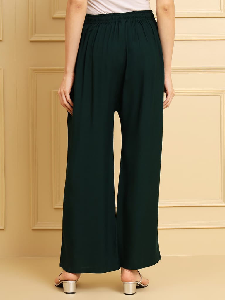 Soft Colors Regular Fit Pocket Palazzo (Bottle Green)
