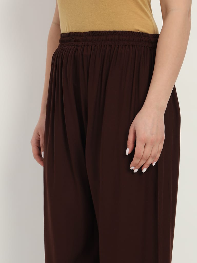 Soft Colors Regular Fit Pocket Palazzo (Brown)