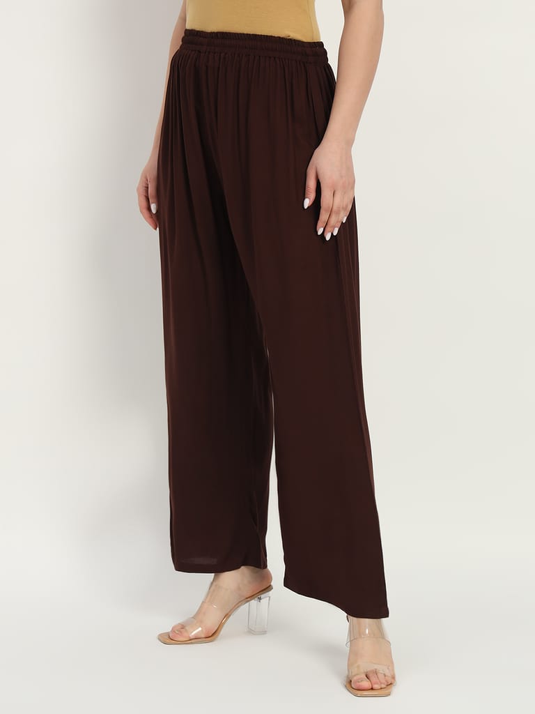Soft Colors Regular Fit Pocket Palazzo (Brown)
