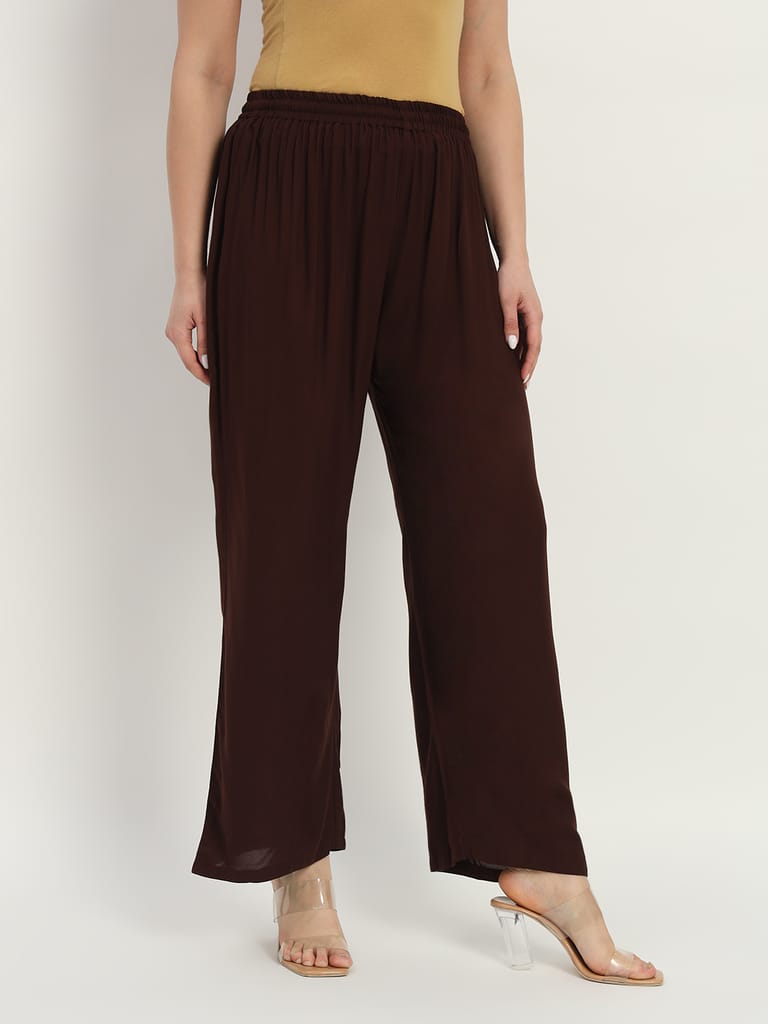 Soft Colors Regular Fit Pocket Palazzo (Brown)