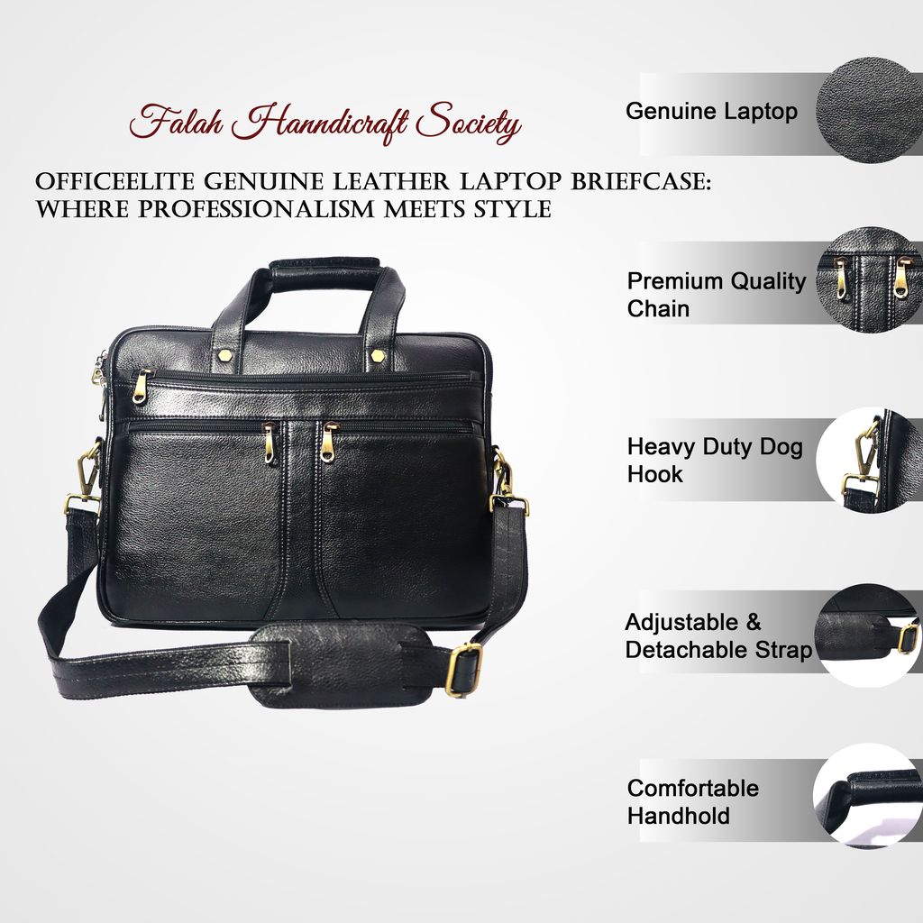 FHS OfficeElite Genuine Leather Laptop Briefcase: Where Professionalism Meets Style