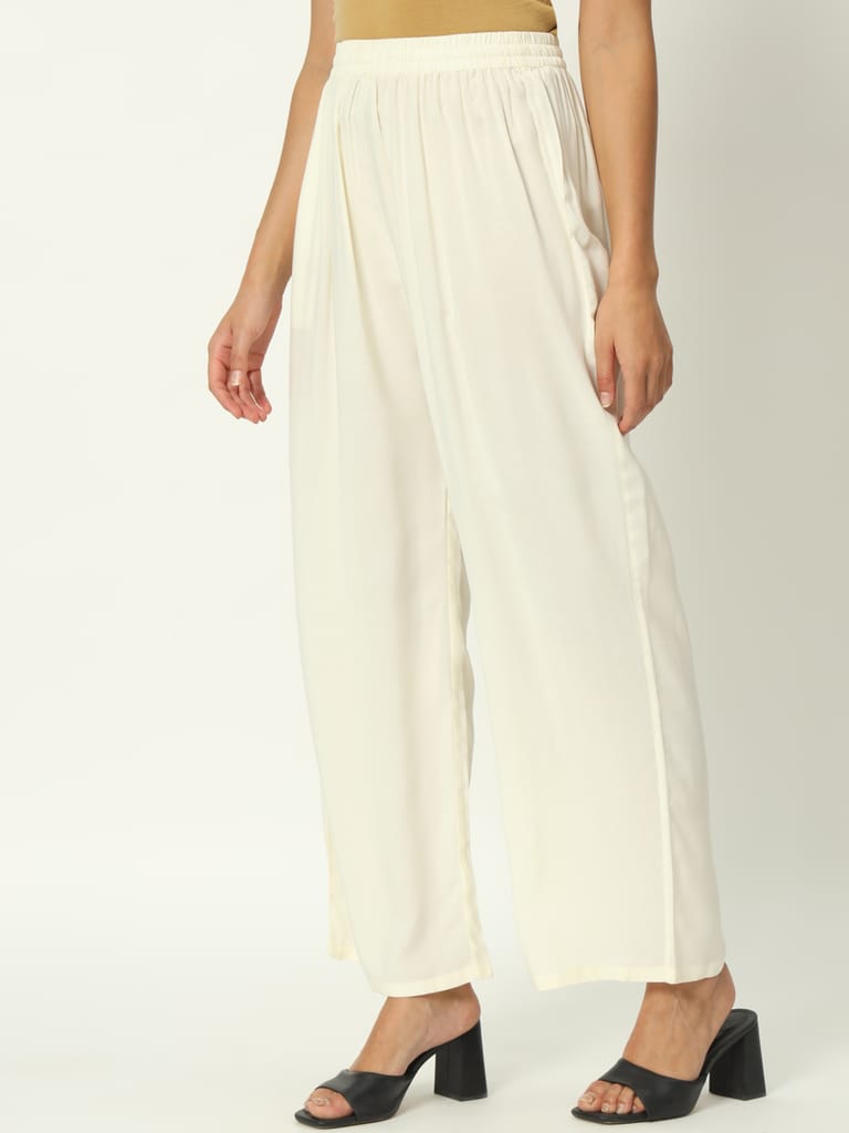 Soft Colors Regular Fit Pocket Palazzo (Cream)