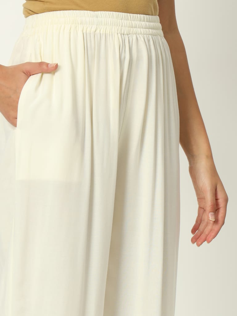 Soft Colors Regular Fit Pocket Palazzo (Cream)
