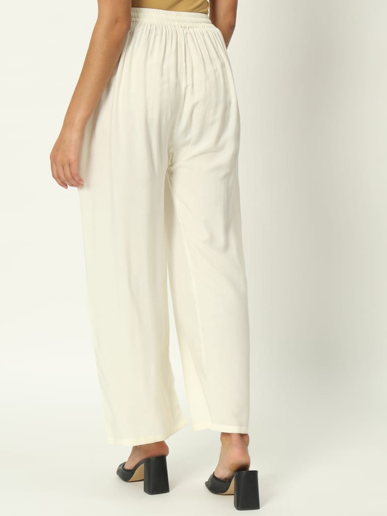Soft Colors Regular Fit Pocket Palazzo (Cream)