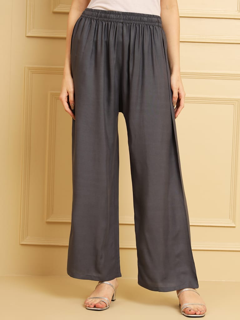 Soft Colors Regular Fit Pocket Palazzo (Dark Grey)