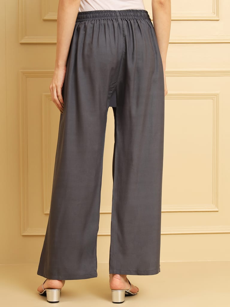Soft Colors Regular Fit Pocket Palazzo (Dark Grey)
