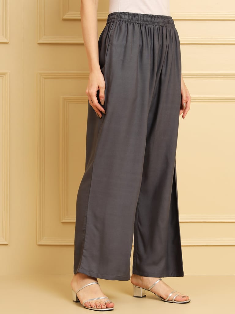 Soft Colors Regular Fit Pocket Palazzo (Dark Grey)