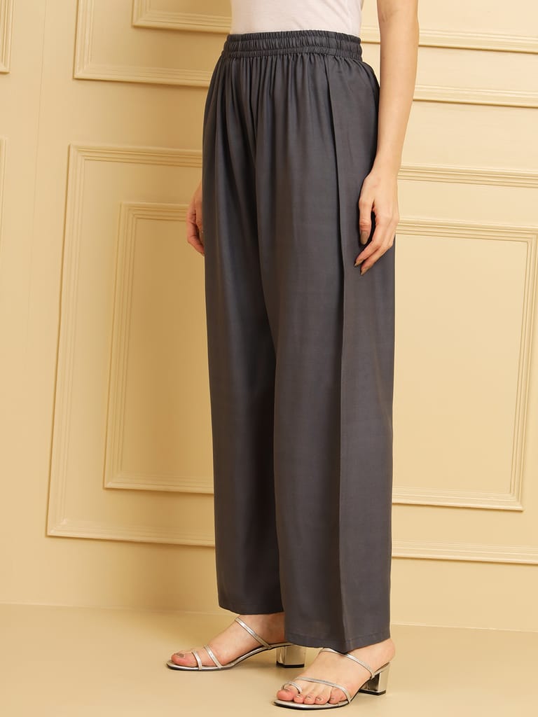 Soft Colors Regular Fit Pocket Palazzo (Dark Grey)