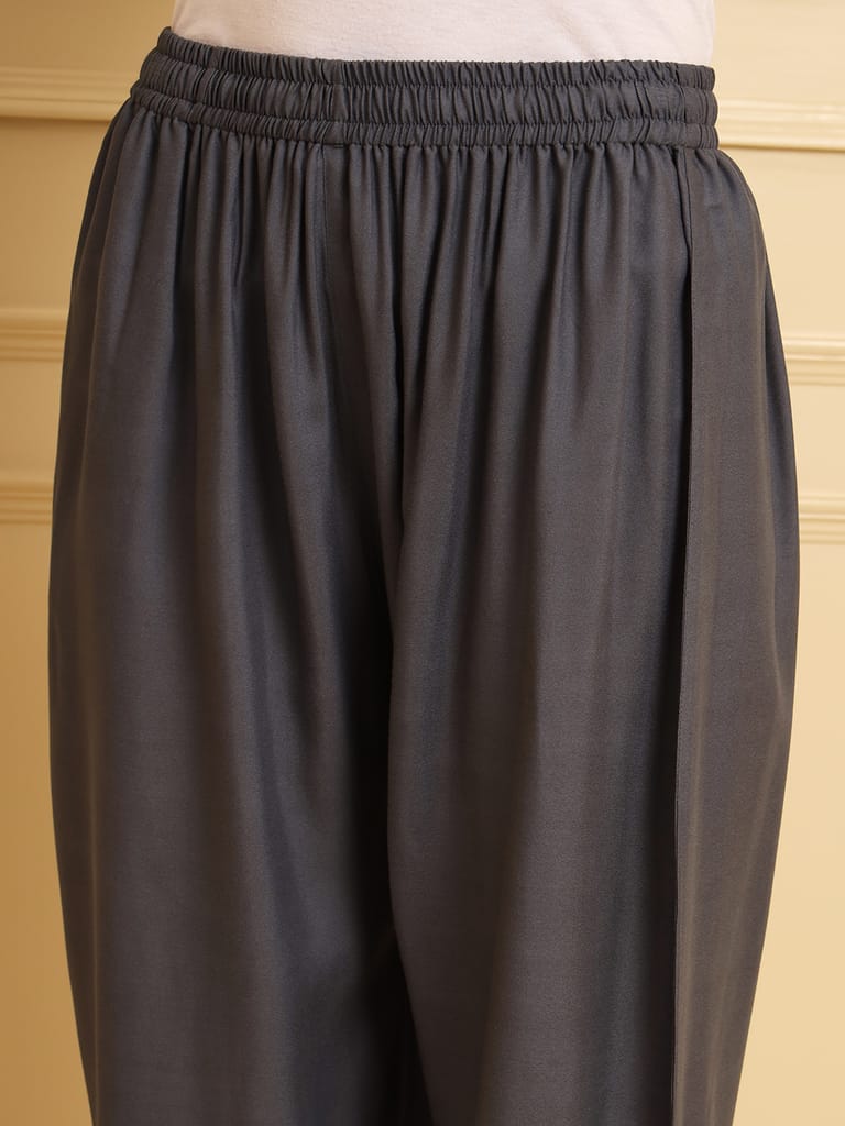 Soft Colors Regular Fit Pocket Palazzo (Dark Grey)