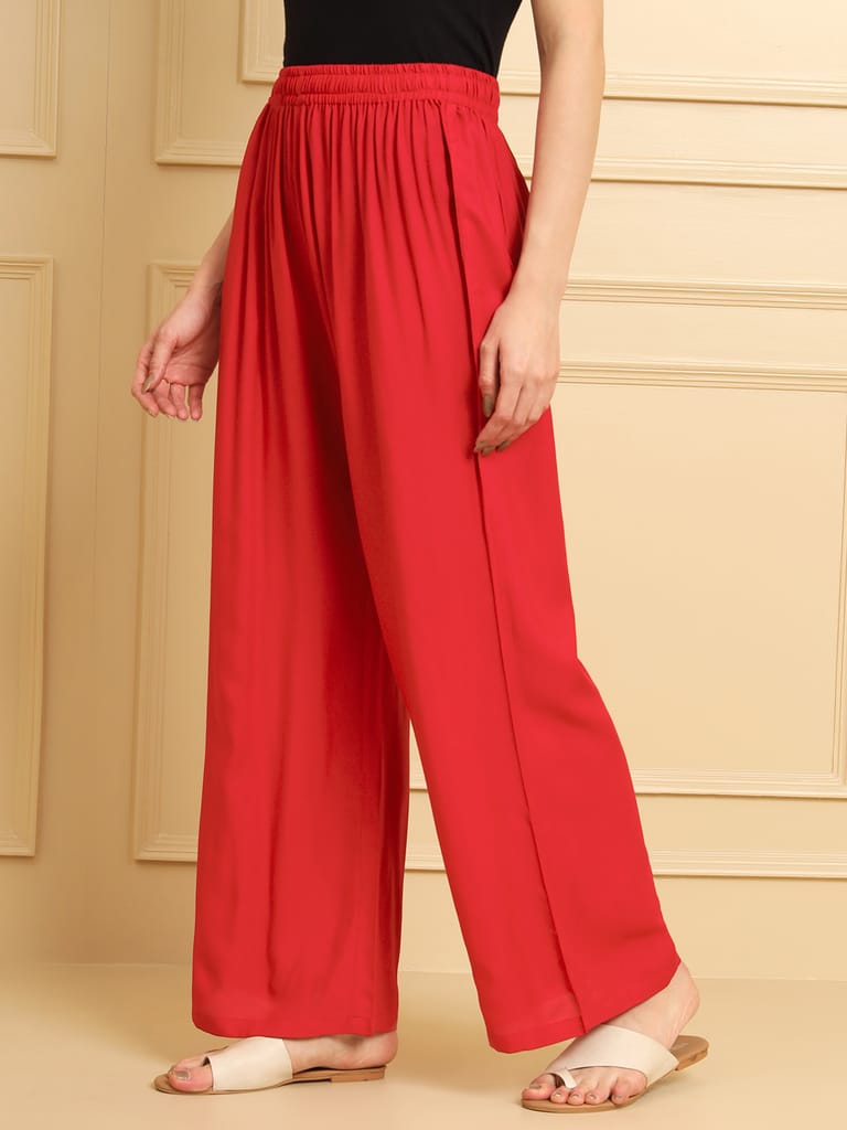 Soft Colors Regular Fit Pocket Palazzo (Magenta)