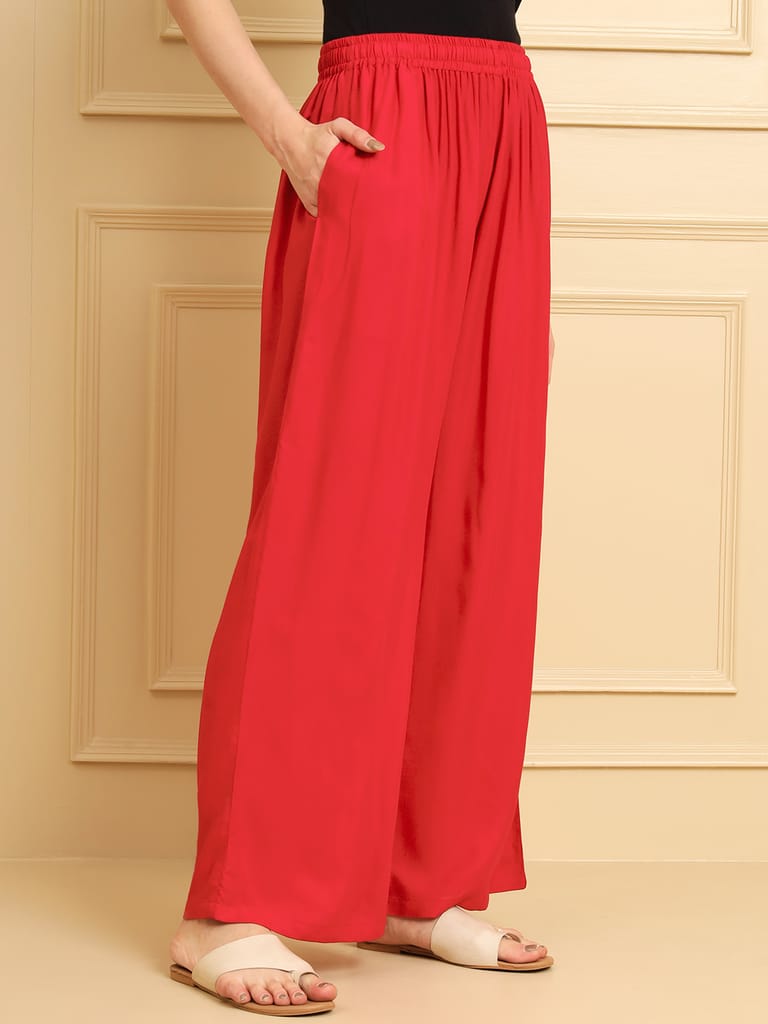 Soft Colors Regular Fit Pocket Palazzo (Magenta)