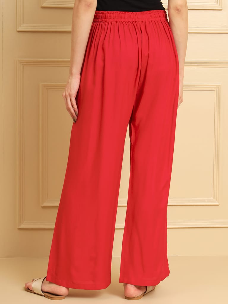 Soft Colors Regular Fit Pocket Palazzo (Magenta)