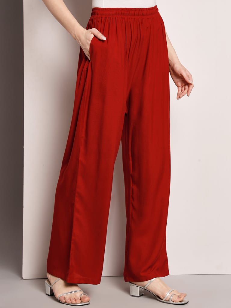 Soft Colors Regular Fit Pocket Palazzo (Maroon)