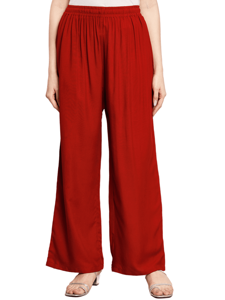 Soft Colors Regular Fit Pocket Palazzo (Maroon)