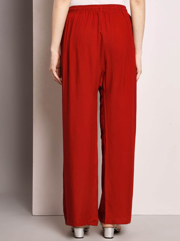 Soft Colors Regular Fit Pocket Palazzo (Maroon)