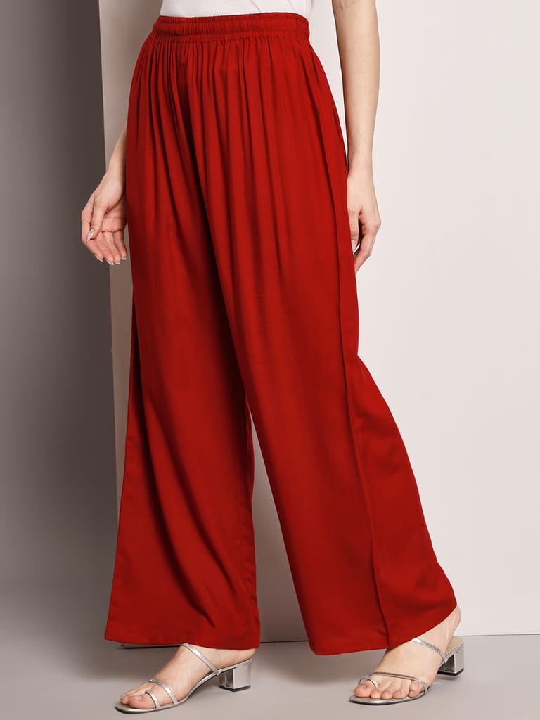 Soft Colors Regular Fit Pocket Palazzo (Maroon)