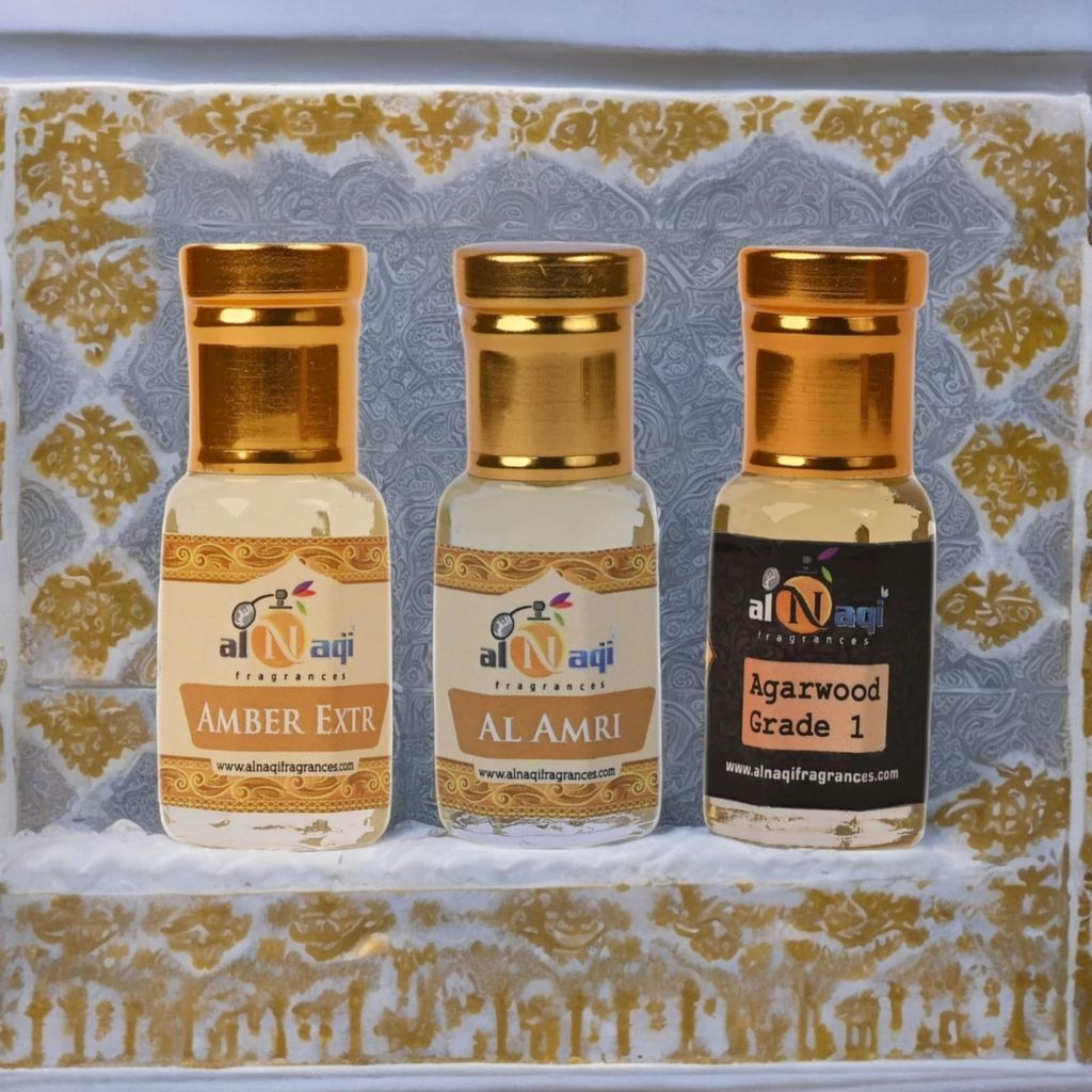 Special Alnaqi Attar Combo of 3 (6ml each) - AmberExtr, Agarwood Grade 1 , AlAmiri  |Pack of 6 | Luxury Attars| Gift Pack | Most Wanted Arabian Aroma | Unisex |