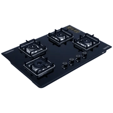 Croma Toughened Glass Top 4 Burner Automatic Hob (Double Drip Tray, Black)