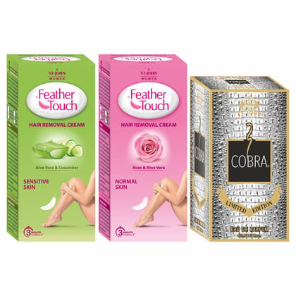 VI-JOHN Feather Touch Women Hair Removal Cream (Rose & Aleovera Cucumber) 40GM& Perfume Cobra Limited Edition 60ML (3 Items in the set)