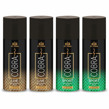 ST-JOHN Cobra Deo Live (2Pcs) and Sport 150 ML (2Pcs)  each Body Deodorant Spray - For Men & Women  (600 ml, Pack of 4)