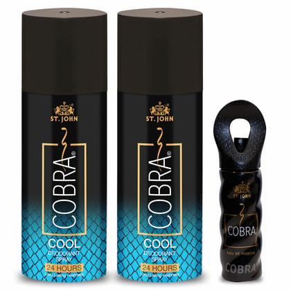 ST-JOHN Cobra Deodorant Cool 150ml each & Cobra Perfume (15ml) Deodorant Spray - For Men & Women (315 ml, Pack of 3)