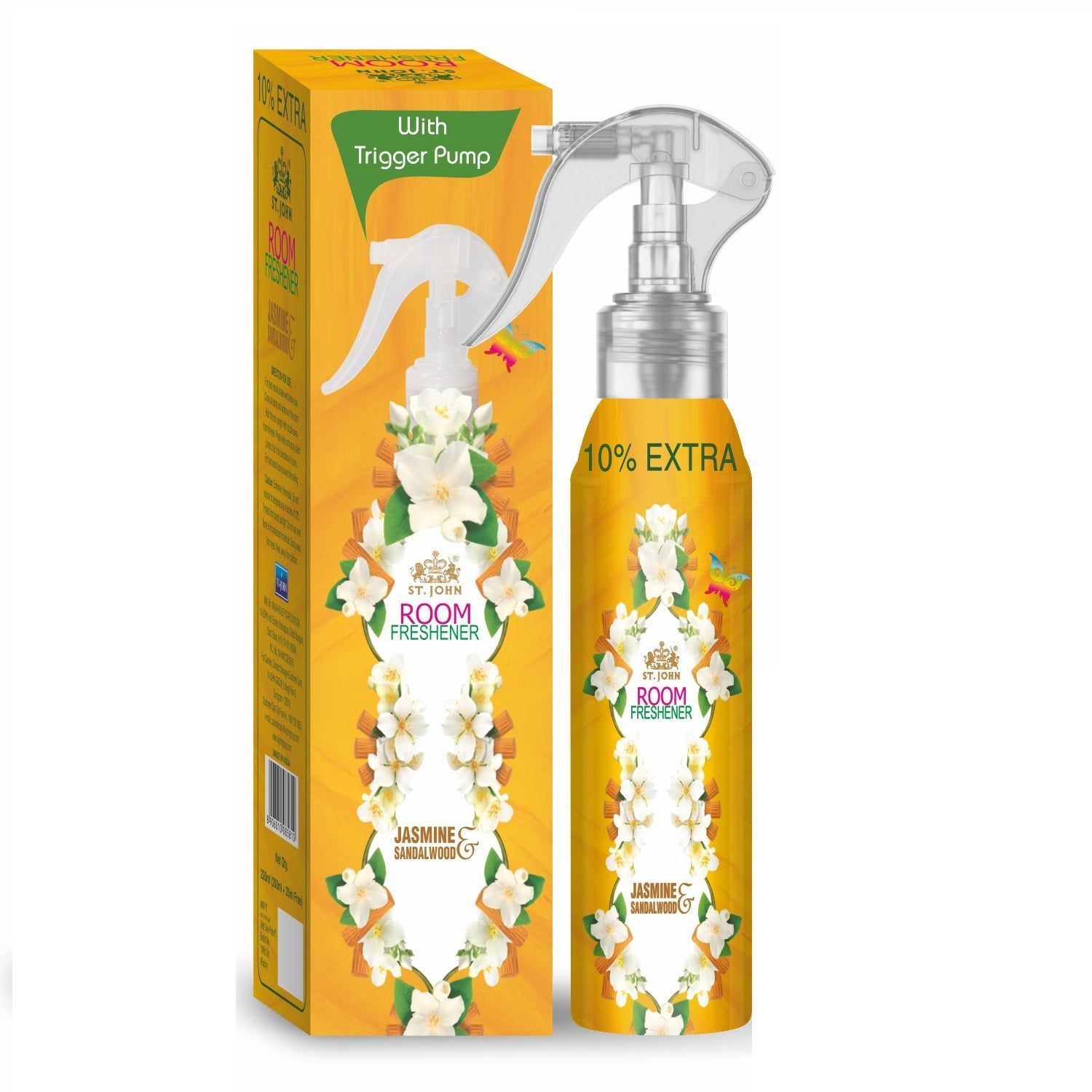 ST.JOHN Room Freshener Jasmine & Sandalwood | Water Based Natural Fragrance | Upto 100 Sprays - 250 ML