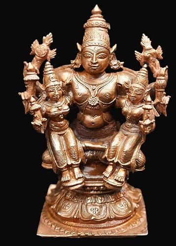 Searchers Paradise - Copper Idols  of god Srinivasa Perumal with Sridevi Bhudevi, 4.2 inches, Copper Handmade 805 Grams, Patina Antique Finish, Pack of 1 Piece