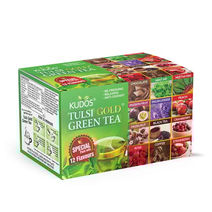 Kudos Tulsi Gold Green Tea With 12 Flavours