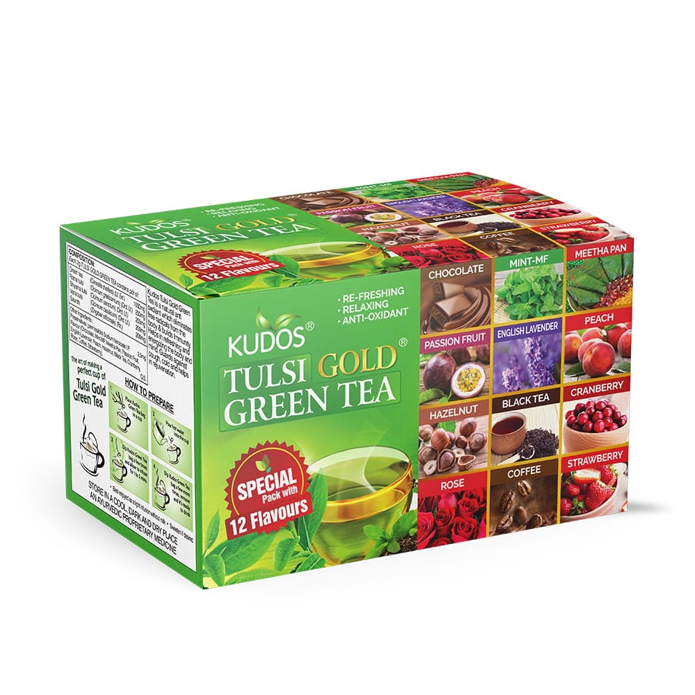 Kudos Tulsi Gold Green Tea With 12 Flavours