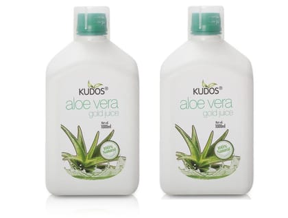 Kudos Ayurveda Aloe Vera Gold Juice - Repairs Skin and Hair | Boosts Immunity | Helps in Weight Management | Organically Harvested Aloe Vera - 1L (Pack Of 2)