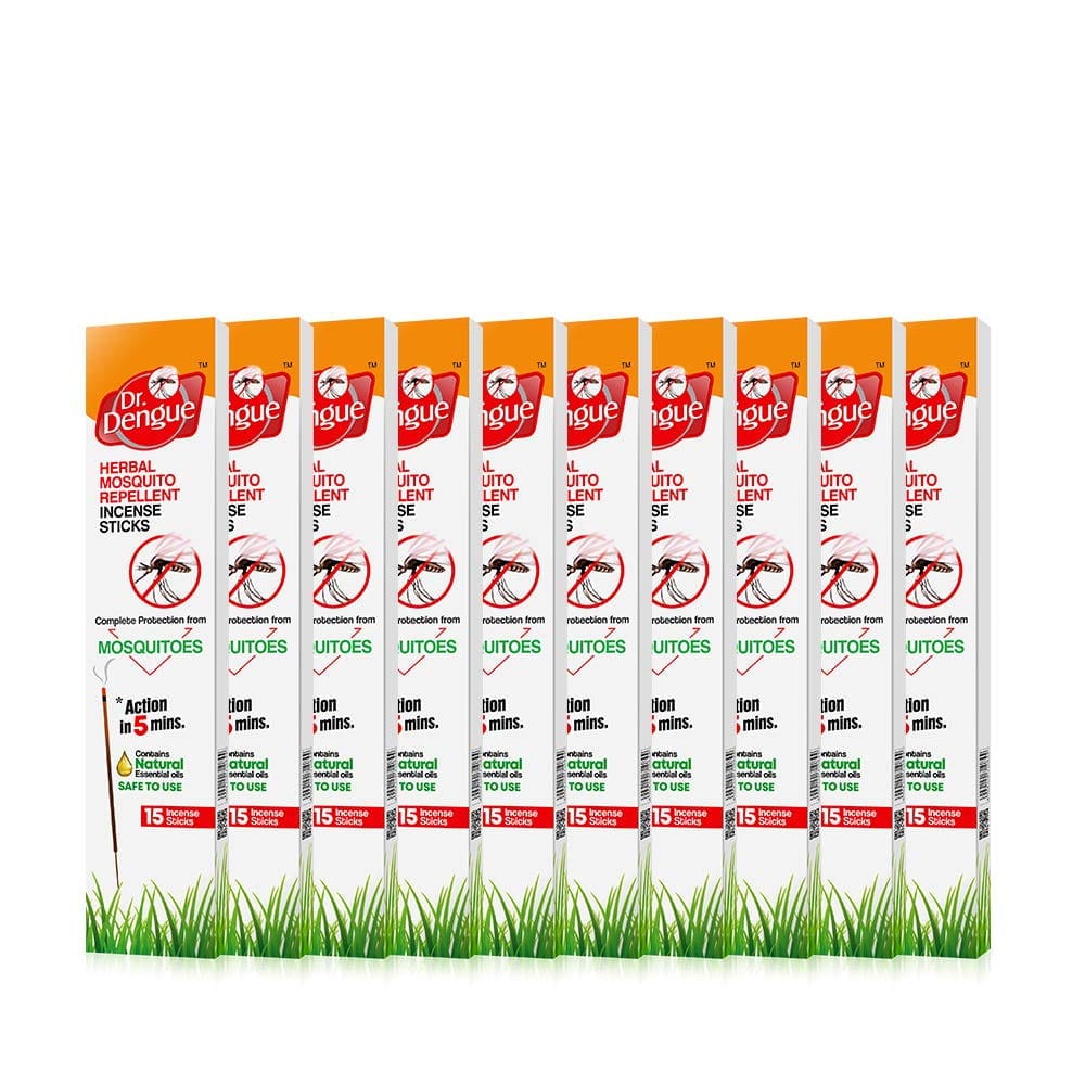 Dr. Dengue Herbal Mosquito Repellent Incense 15 Sticks (Pack of 10) (10 X 15 units) | First Time An Ayurvedic Sticks Launched with Pine, Basil & Pippermint - Fresheners and Repellents | Buy online on ZillyBuy