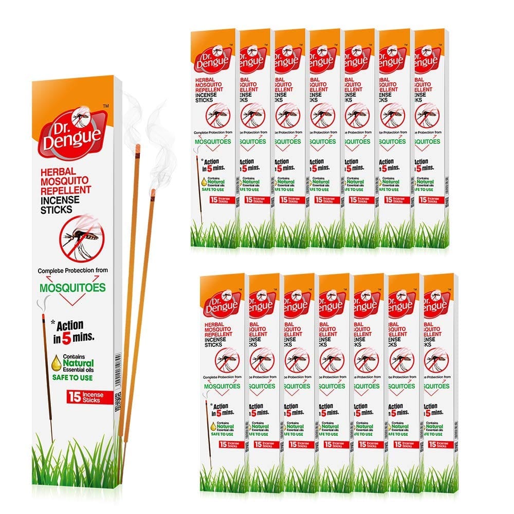 Dr. Dengue Herbal Mosquito Repellent Incense 15 Sticks (Pack of 15) (15 X 15 units) | First Time An Ayurvedic Sticks Launched with Pine, Basil & Pippermint - Fresheners and Repellents | Buy online on ZillyBuy