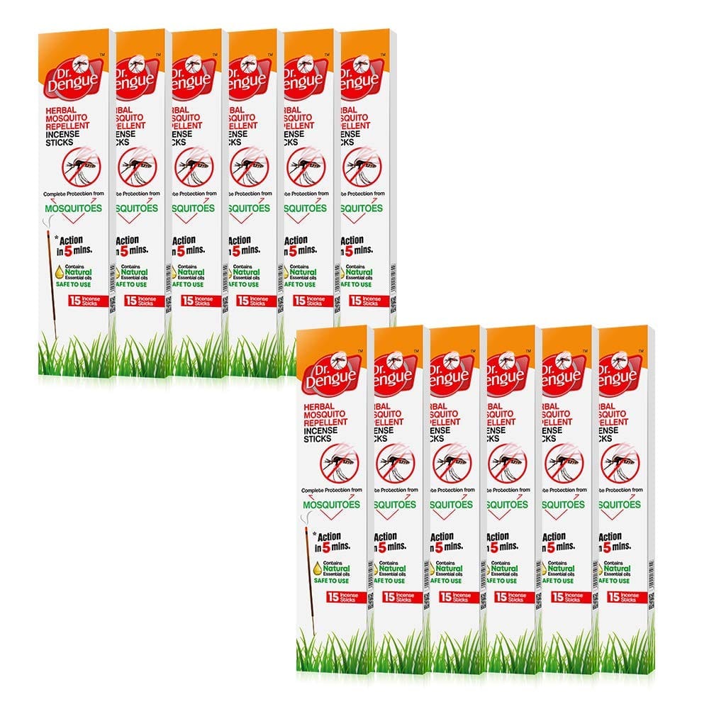 Dr. Dengue Herbal Mosquito Repellent Incense 15 Sticks (Pack of 12) (12 X 15 units) | First Time An Ayurvedic Sticks Launched with Pine, Basil & Pippermint - Fresheners and Repellents | Buy online on ZillyBuy