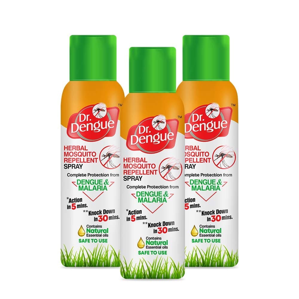 Dr. Dengue Herbal Mosquito Repellent Spray 50g (Pack of 3) (3 X 50g) | First Time An Ayurvedic Spray Launched with Pine, Basil & Pippermint - Fresheners and Repellents | Buy online on ZillyBuy