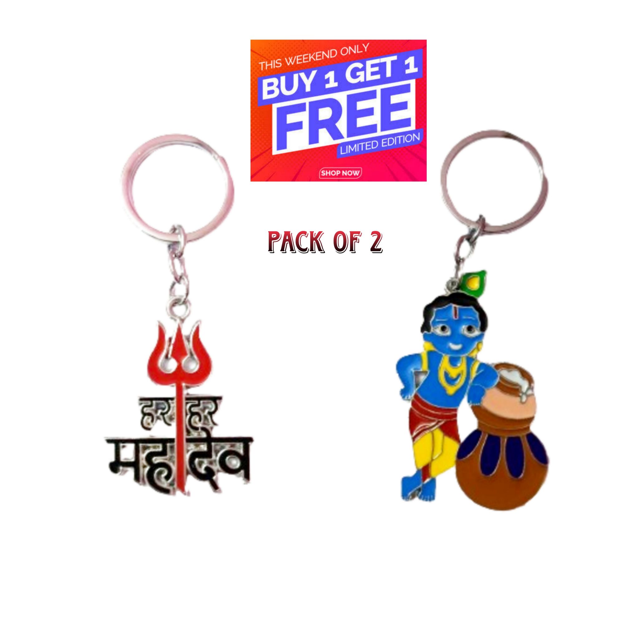 Qawvler Har Har Mahadev & Krishna Stylish Steel Keychain (Pack of 2)