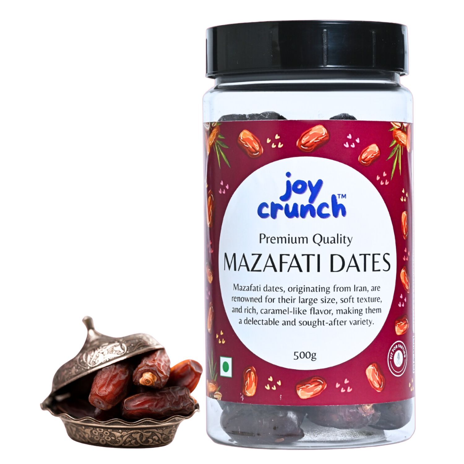 Joy Crunch Khajoor Dates 500gm | Khajur Dry Fruit | Rich in Iron, Fibre & Vitamins | Mazafati Premium Dates | Khajur Dry Fruits | Healthy & Nutritious Soft Dates | Dates Kimia 500 grams