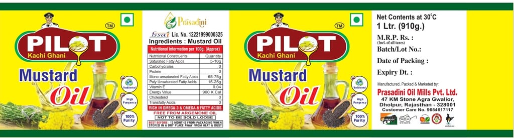 Pilot Cold Pressed Kachhi Ghani Mustard Oil, 1Litre