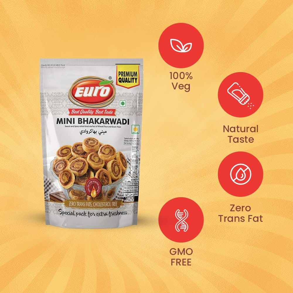 EURO Mini Bhakarwadi Namkeen 350GM | Authentic Taste, Traditional Recipe | Indian Snacks