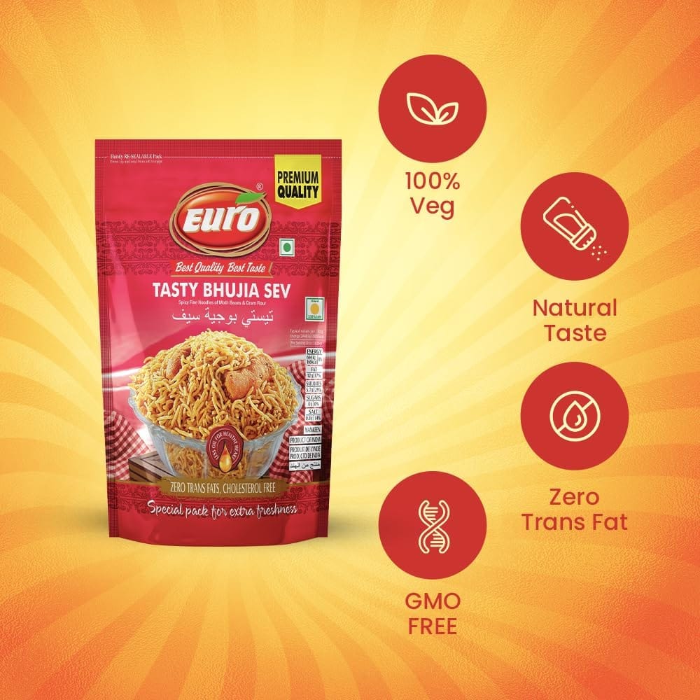 EURO Tasty Bhujia Sev Namkeen 350GM | Authentic Taste, Traditional Recipe | Indian Snacks